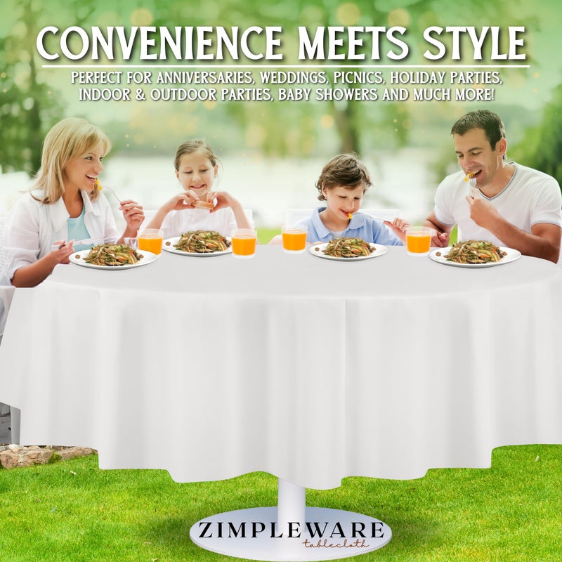 ZIMPLEWARE Premium White Plastic Table Cloth Disposable (6 Pack) Round Tablecloth (84in) Party Table Cloths Disposable, Perfect Table Cloth Round Cover for Any Table Up to 6 Feet - Image 4